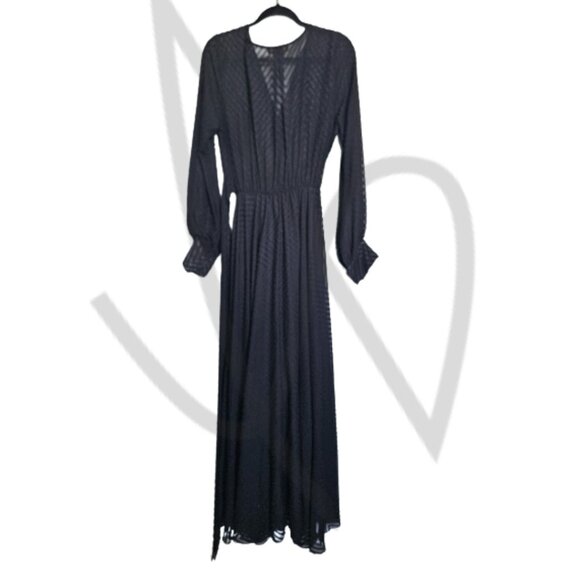 Elegant Black Sheer Maxi Dress – Long Sleeve, Wrap Style L - Picture 2 of 4